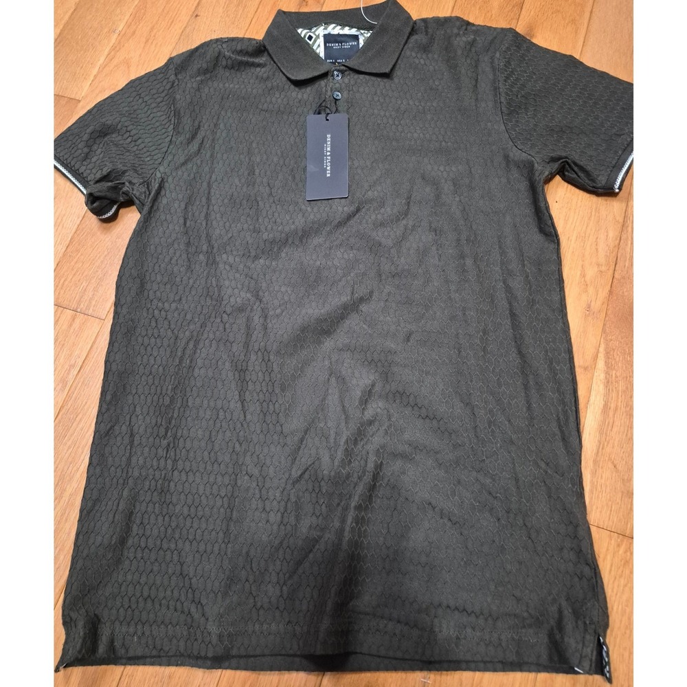 Denim & Flower Ricky Singh Mens Olive Green Jacquard Textured Polo Shirt Small